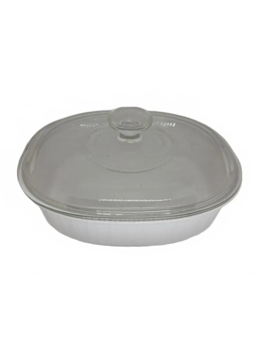 Vtg CorningWare White Oval Casserole Dish Clear Glass Lid